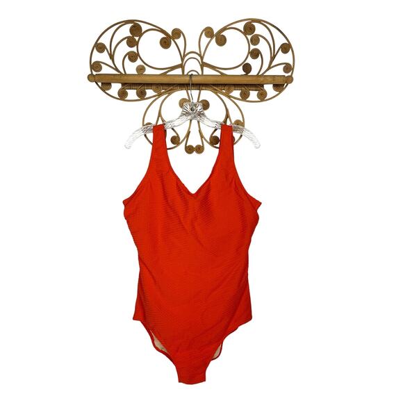 Chlorine Resistant AQUAMORE PAPAYA Textured one piece swimsuit Orange 18W - Picture 2 of 9